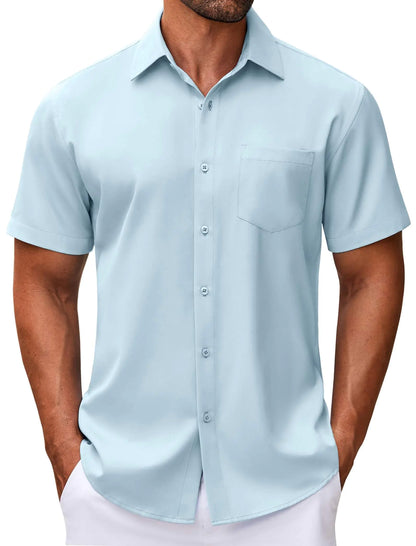 COOFANDY Mens Work Shirt Casual Button Down Shirt Short Sleeve Business Shirt Summer Dress Shirt Light Blue