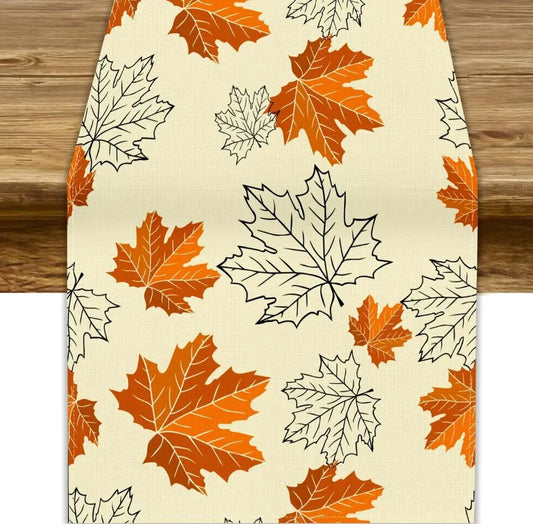 JanJCurt Fall Maple Leaves Table Runner Rustic Vintage Autumn Orange Leaf Thanksgiving Farmhouse Kitchen Dinning Table for Indoor Outdoor Home Party 13x90inch
