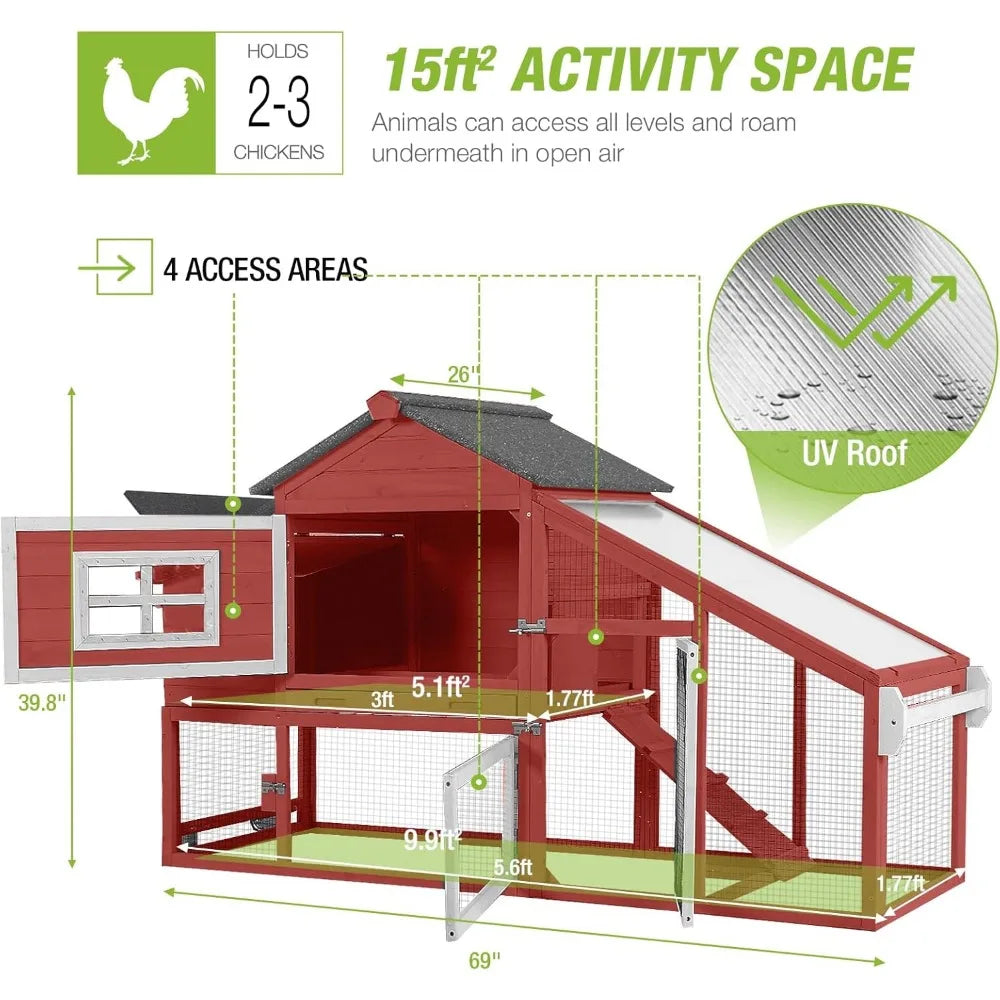 Image of Rabbit Hutch Outdoor Mobile Chicken Coop With Wheels Wooden Bunny Cage Large Duck House With Run Uv Roofred from Edmene LLC