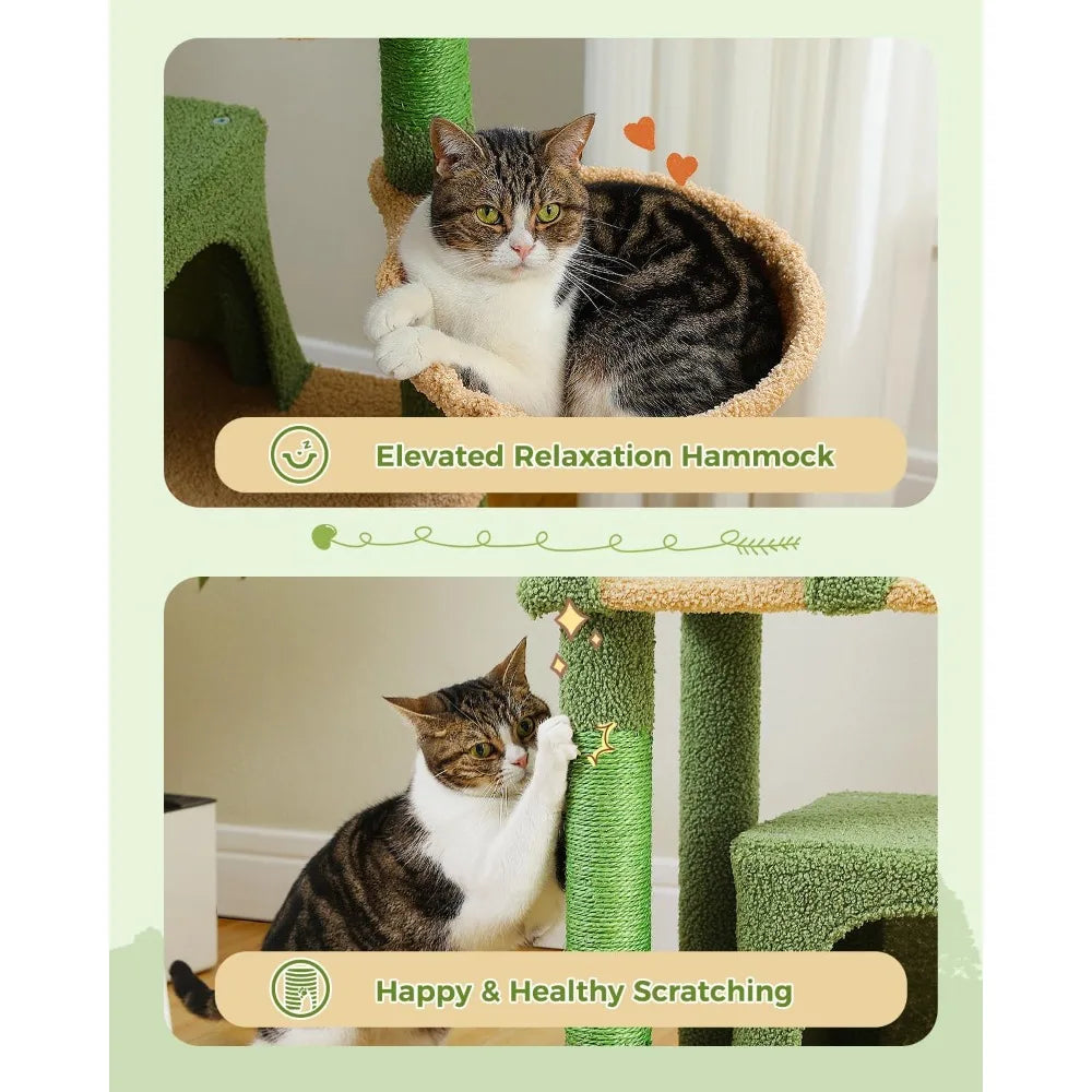 Image of 53 Inch Green Cat Tree With 2 Condos For Indoor Cats Cat Tower With Scratching Posts For Small Cats Cactus Cat Tree Tower from Edmene LLC