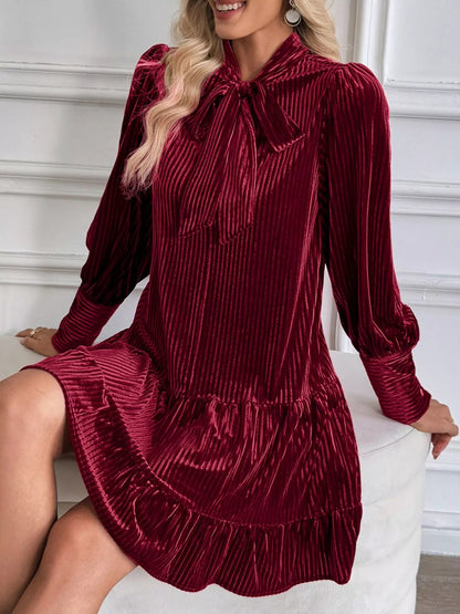 Image of Velvet Tie Front Tiered Mini Dress 456526436 from Edmene LLC