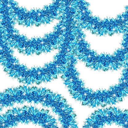 50Ft Christmas Garland BlueChristmas Tinsel Garland Christmas Metallic Twist Garland Ceiling Hanging Christmas Garland for Indoor Outdoor Xmas Tree Stair Fireplace Party Christmas Decor