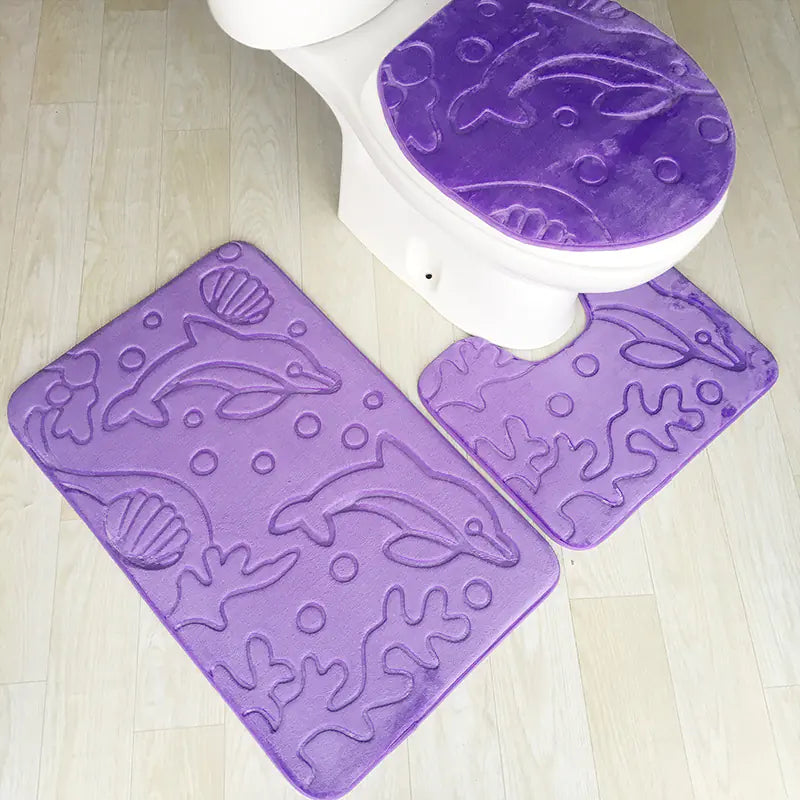 Pebble Print Plush Bathroom Mat Set (3 Pieces)