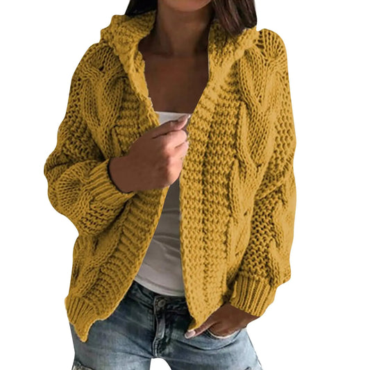 Winter Sweaters for Women 2024Cable Knit Sweater WomenChunky Open Front Cardigan Sweaters Trendy Oversized Cute Dressy Coats Knitted Wool Long Sleeve Jackets Ugly Christmas Xmas(YellowM)