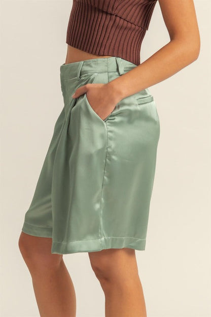 Image of Hyfve High Waist Pleated Satin Shorts 1740381023 from Edmene LLC