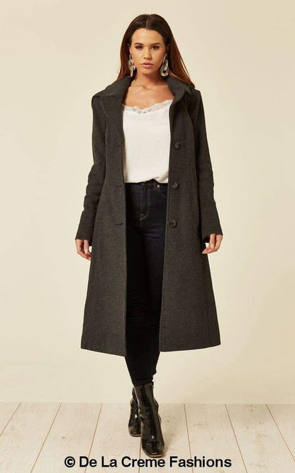 Wool Blend Hooded Mid Length Coat (1704)