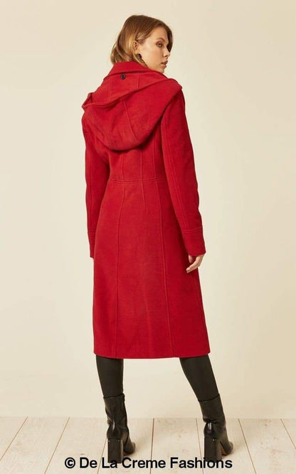 Wool Blend Hooded Mid Length Coat (1704)