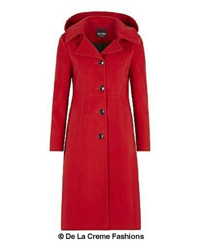 Wool Blend Hooded Mid Length Coat (1704)