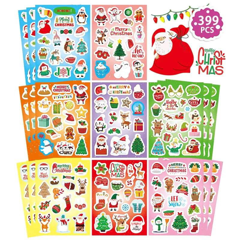 399PCS Christmas Stickers for Kids Merry Christmas Stickers for Envelopes Cards Xmas Winter Holiday Stickers Christmas Party Favors Decorations Crafts Christmas Stocking Stuffer Gifts