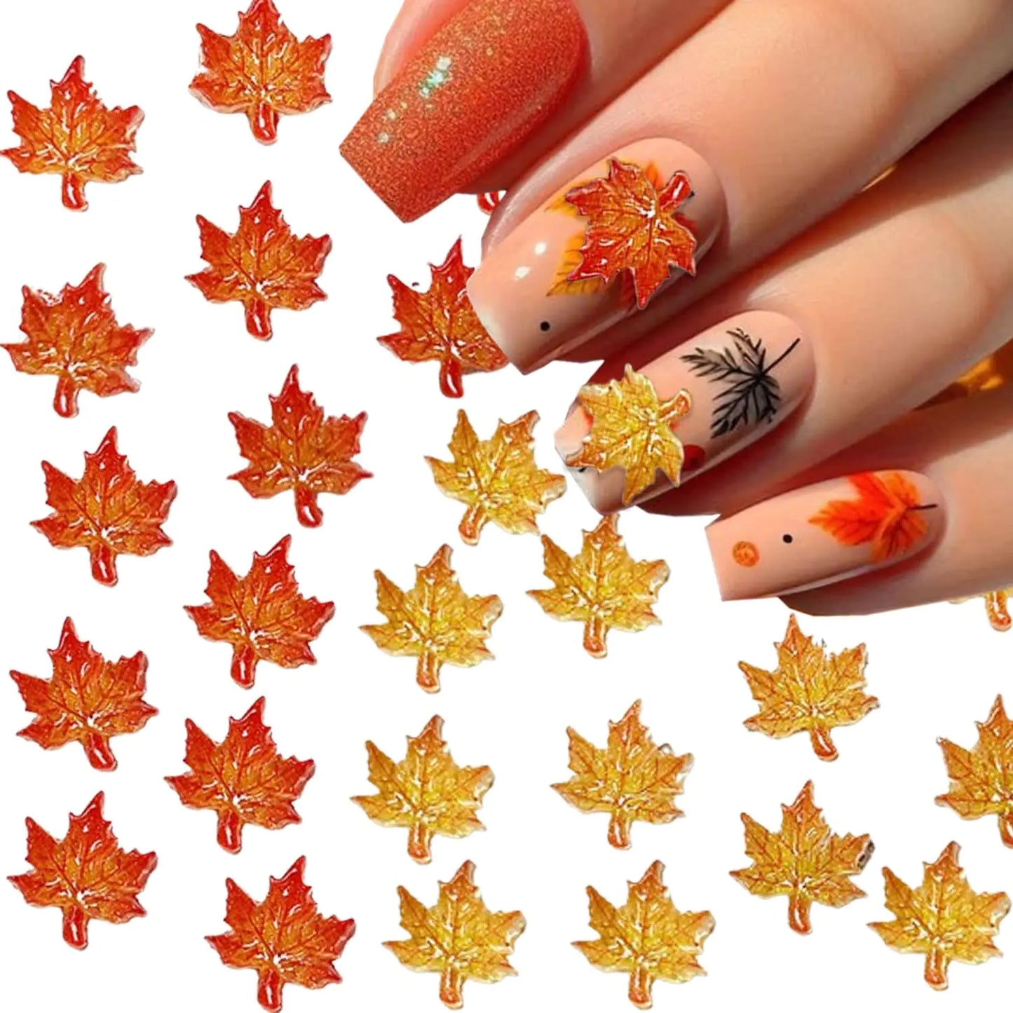 40Pcs Maple Leaf Nail Charms Fall Nail Art Charms Maple Leaves Nail Art Rhinestone and Gems for Acrylic Nails Holiday Nail Decoration Accessories for Women Girls DIY Thanksgiving Manicure Supplies
