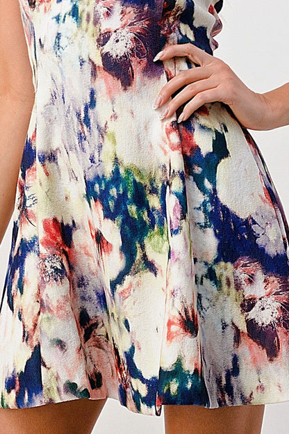 Image of Sleeveless A Line Dress With Watercolor Floral Print 567922870 from Edmene LLC