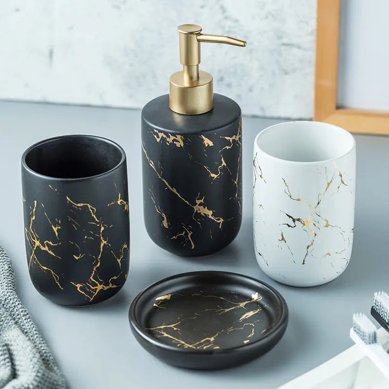 Nordic Luxury Marble Ceramic Bathroom Set (5 Pieces)