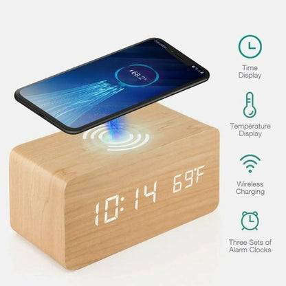 Image of Wooden Digital Alarm Clock With Wireless Phone Charging Pad 1512349312 from Edmene LLC
