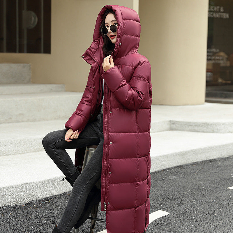 Women's Super Long Down Jacket Winter Puffer Thick Coat Black Red