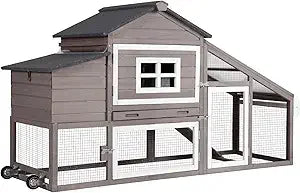 Image of Rabbit Hutch Outdoor Mobile Chicken Coop With Wheels Wooden Bunny Cage Large Duck House With Run Uv Roofred from Edmene LLC