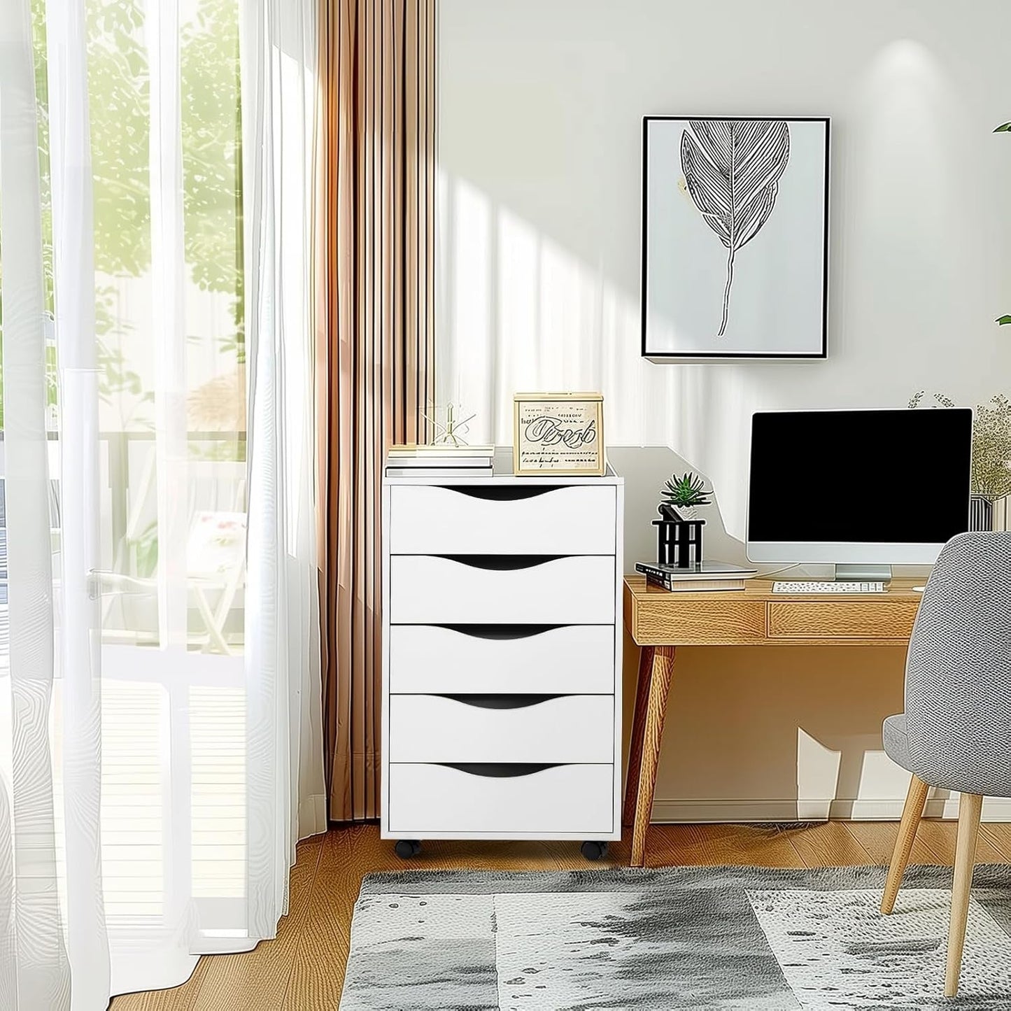 5 Drawer File Cabinet White For Home Office Organization