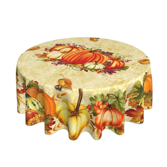 Fall Pumpkin Round Tablecloth 60 Inch Fall Farmhouse Autumn Harvest Table Cloth Thanksgiving Tablecloth Elegant Decorative for Indoor and Outdoor Holiday Party