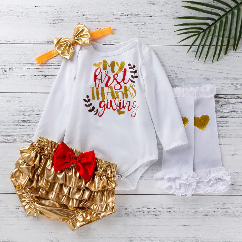 2019 New Baby Thanksgiving Outfit Set with Cartoon Design
