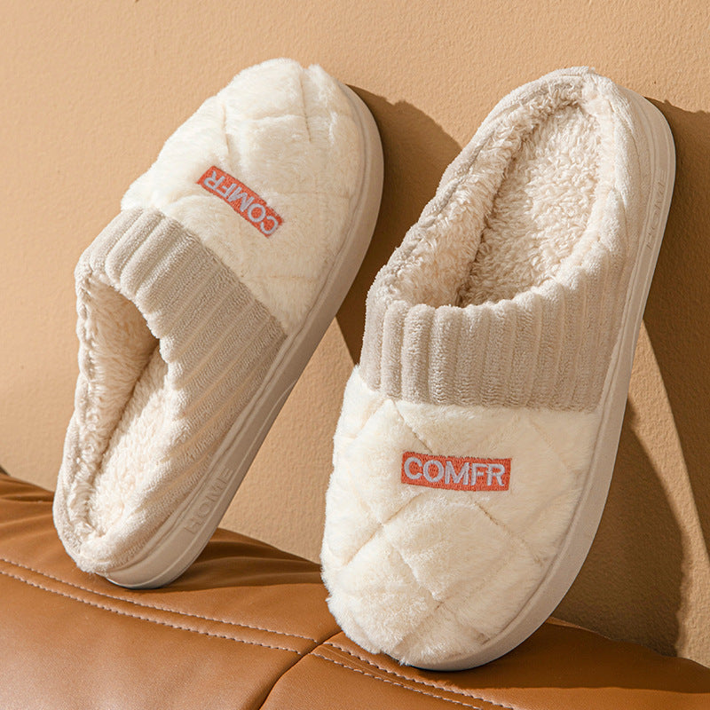 Image of Solid Rhombic Letter Home Slippers Winter Warm Non-slip F... from Edmene LLC