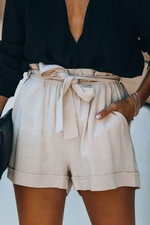 Image of Cotton Pocketed Paper Bag Waist Shorts 631683273 from Edmene LLC