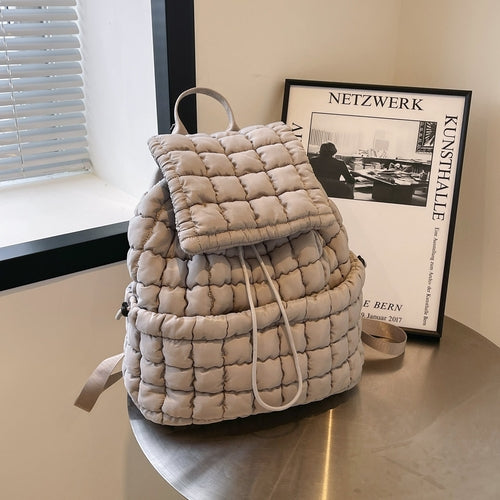 Image of Candy Color Quilted Women Backpack Puffy Down Padded School Bag Large Cotton Travel Back Pack Bags For Women Plaids Shoulder Bag 982115756 from Edmene LLC