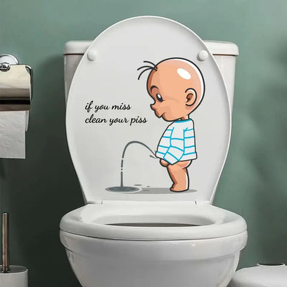 Cute Cartoon Toilet Warning Stickers for Bathroom Decor