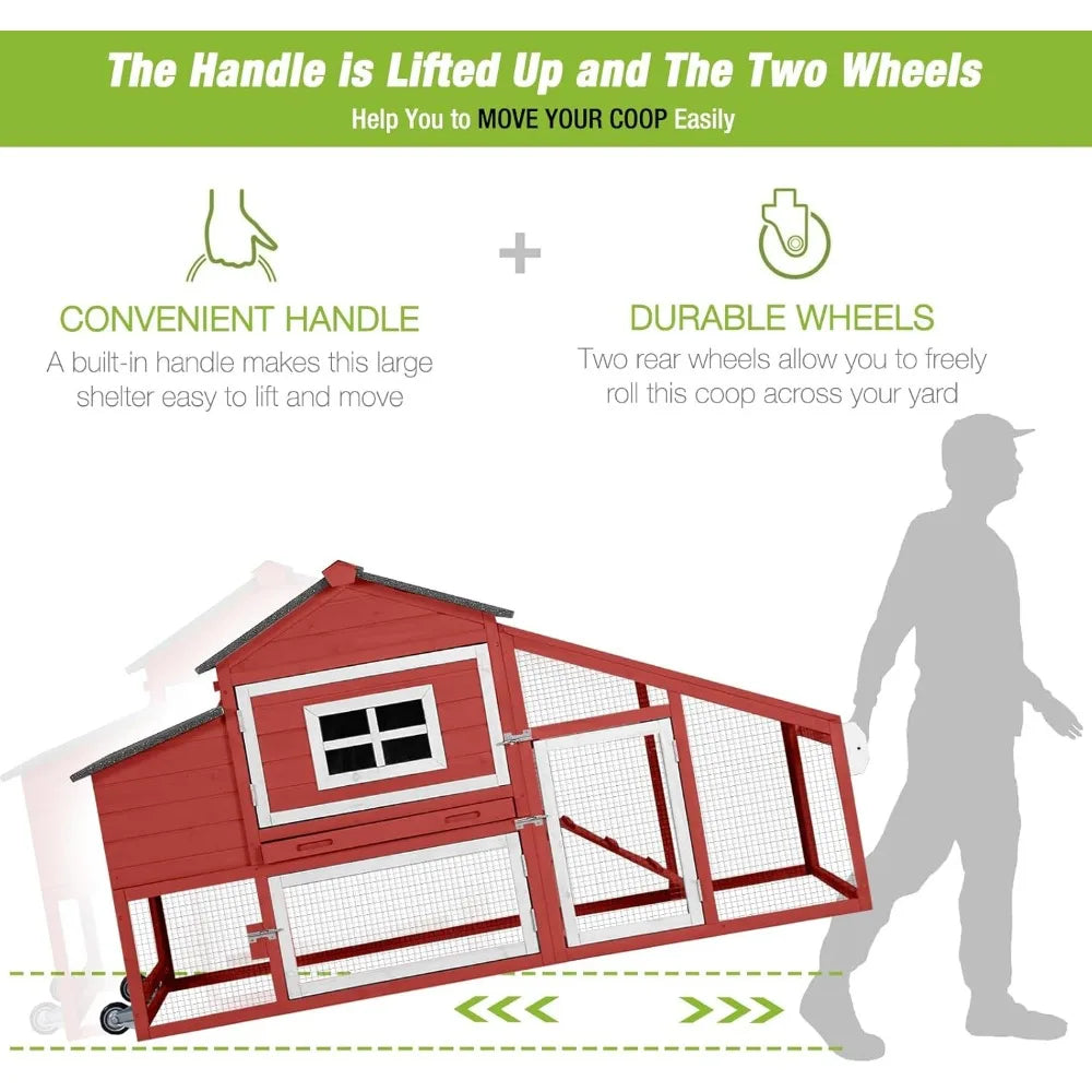 Image of Rabbit Hutch Outdoor Mobile Chicken Coop With Wheels Wooden Bunny Cage Large Duck House With Run Uv Roofred from Edmene LLC