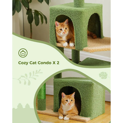 Image of 53 Inch Green Cat Tree With 2 Condos For Indoor Cats Cat Tower With Scratching Posts For Small Cats Cactus Cat Tree Tower from Edmene LLC