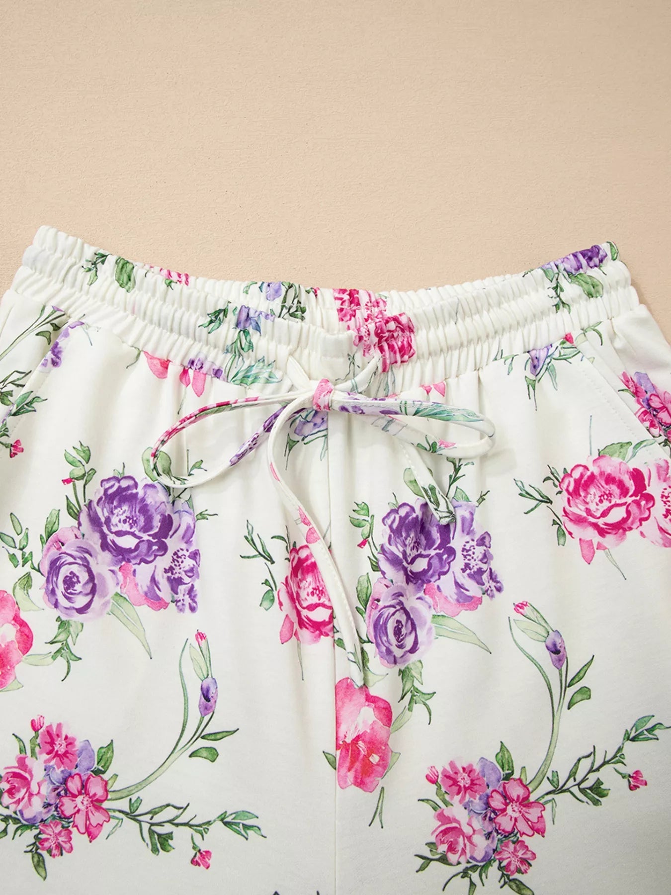 Image of Floral Print Round Neck Top And Drawstring Pants Lounge Set 687753316 from Edmene LLC