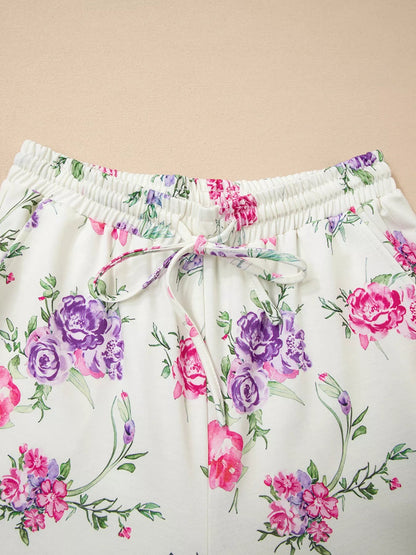 Image of Floral Print Round Neck Top And Drawstring Pants Lounge Set 687753316 from Edmene LLC