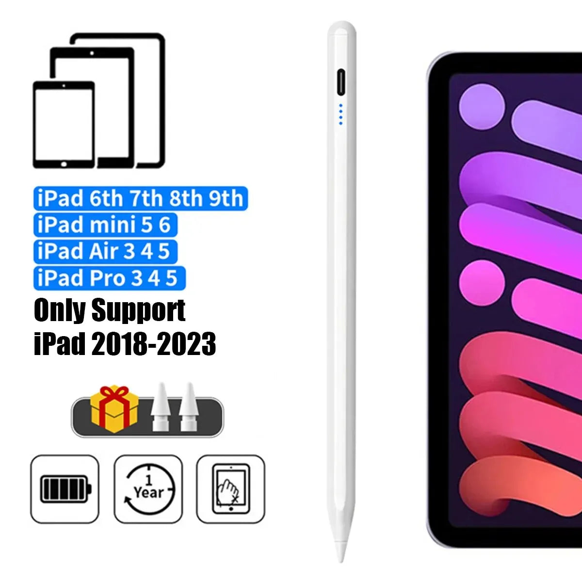 For Apple Pencil 2 1 Palm Rejection Power Display iPad Accessories iPad 2022 2021 2020 2019 2018 Pro 11 12.9 Air Mini Stylus Pen