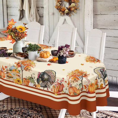 Yighty Oval Thanksgiving Tablecloth 60x84InThanksgiving Autumn Harvest Pumpkin Sunflower Turkey Table ClothPolyester Waterproof Wrinkle Resistant Durable Tablecloth for FallThanksgivingHome Decor