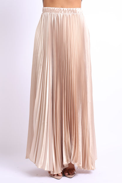 Image of Elastic High Waist A Line Pleated Satin Maxi Skirt Taupe 1623040582 from Edmene LLC
