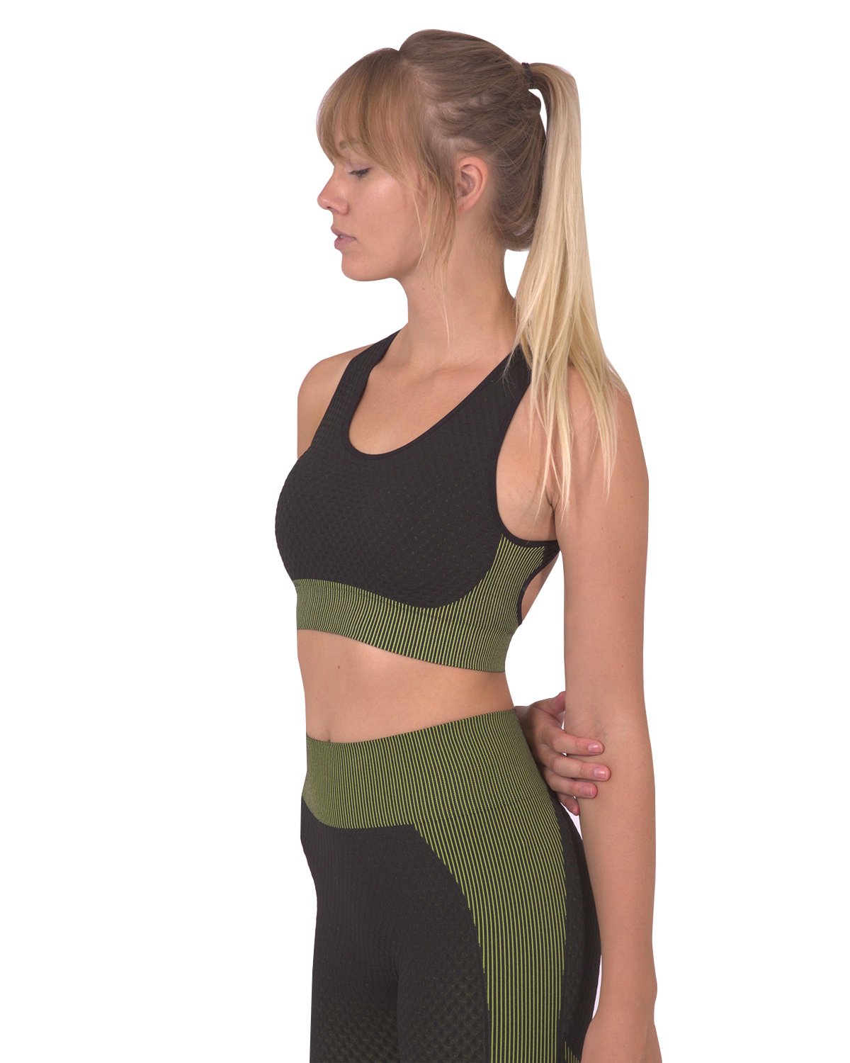 Image of Trois Seamless Sports Bra Black With Green 1359337454 from Edmene LLC