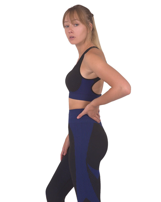 Image of Trois Seamless Sports Bra - Black with Navy from Edmene LLC