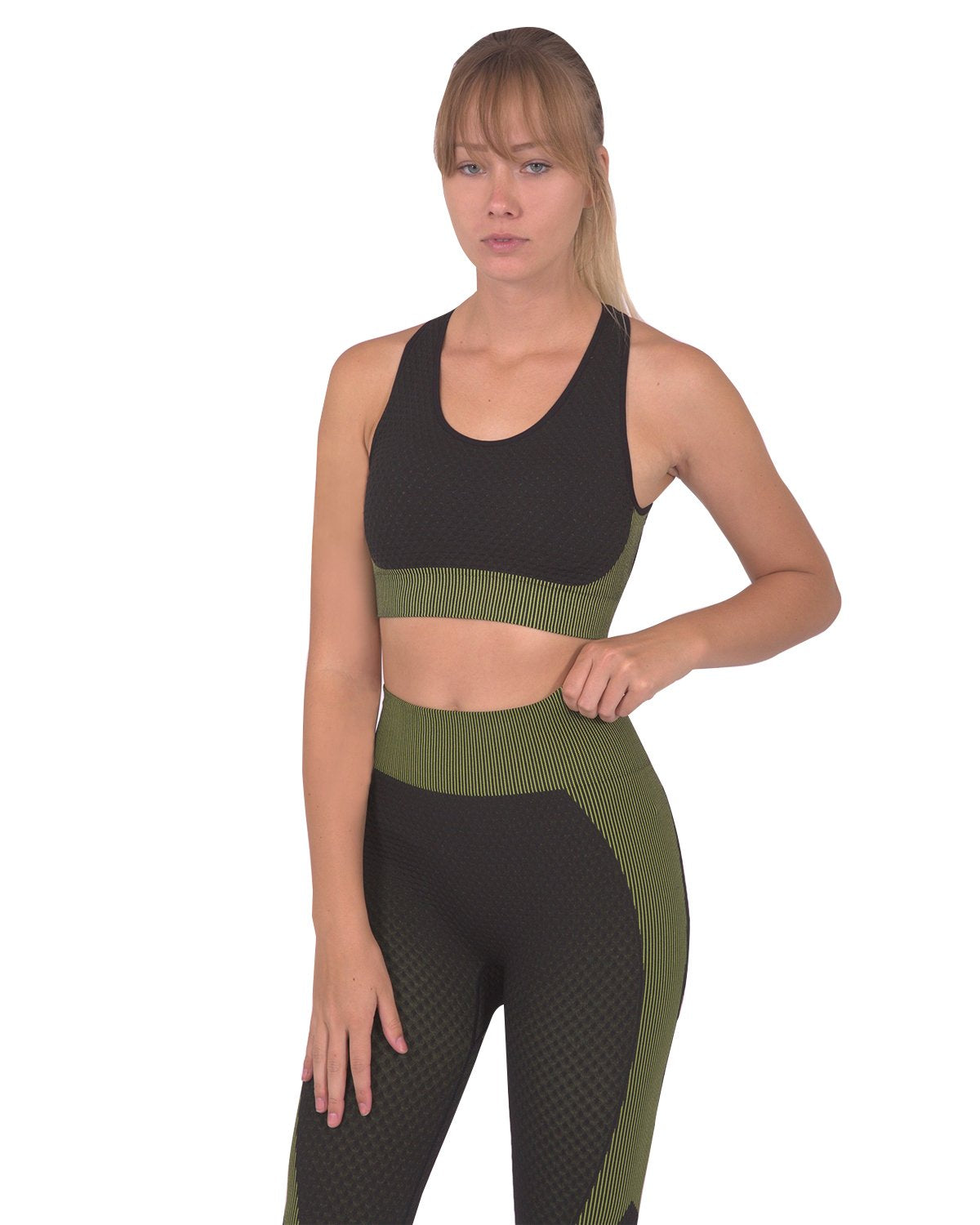 Image of Trois Seamless Sports Bra Black With Green 1359337454 from Edmene LLC
