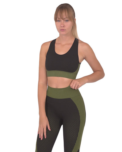 Image of Trois Seamless Sports Bra Black With Green 1359337454 from Edmene LLC