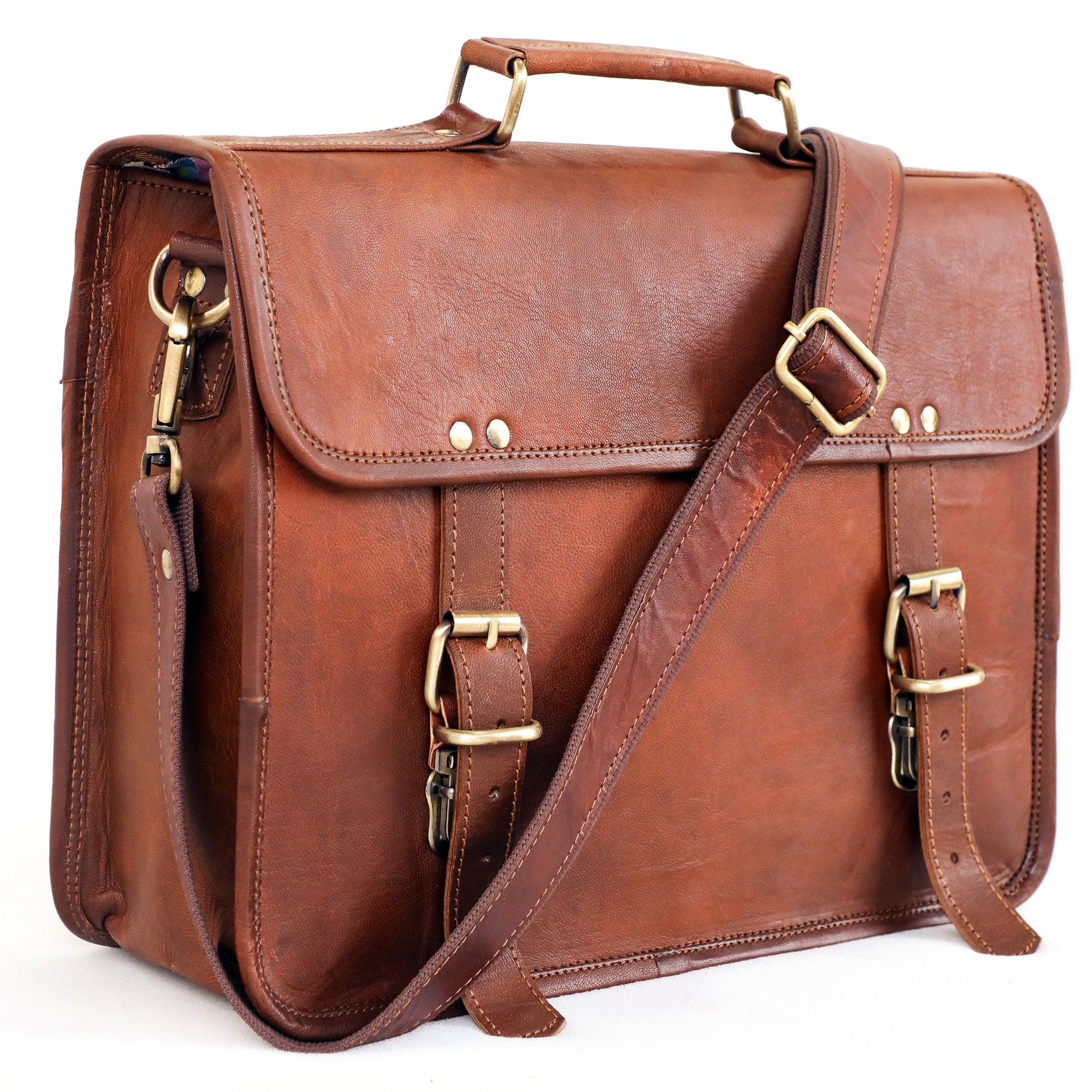 Image of 14 Inch Genuine Leather Messenger Bag Vintage Brown Small... from Edmene LLC