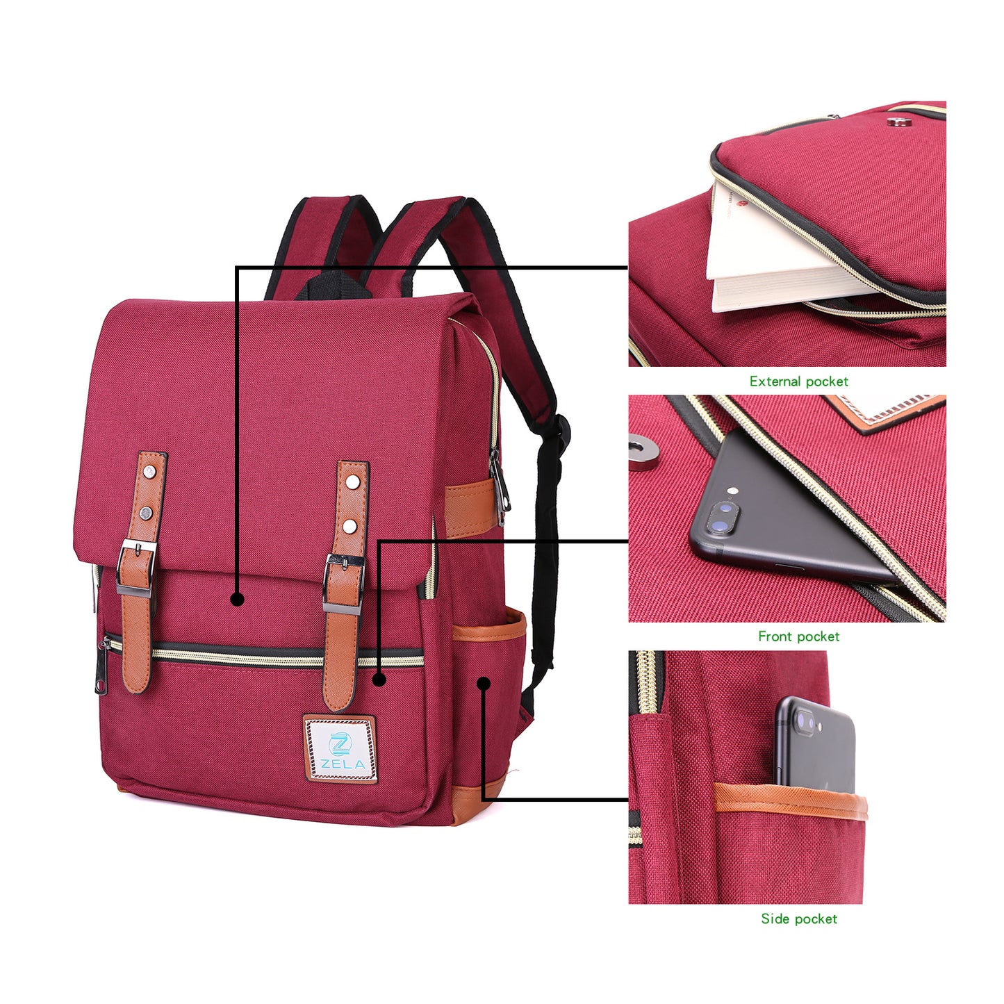 Image of Slim Backpack College School Business Fits 15 Inch Laptop Wine Red 57481284 from Edmene LLC