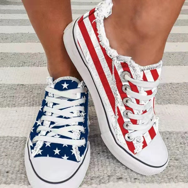 Image of Star Striped Lace Up Sneakers Round Toe Casual Shoes from Edmene LLC