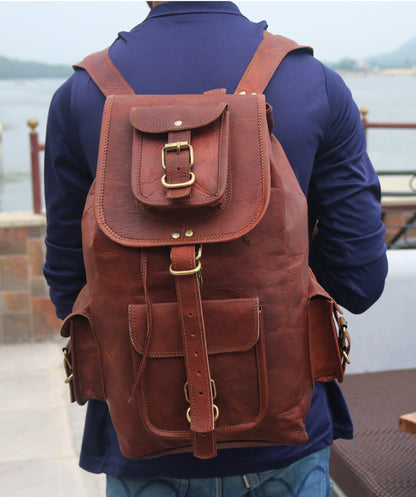 Image of ANUENT Handmade Leather Travel Rucksack Backpack. from Edmene LLC