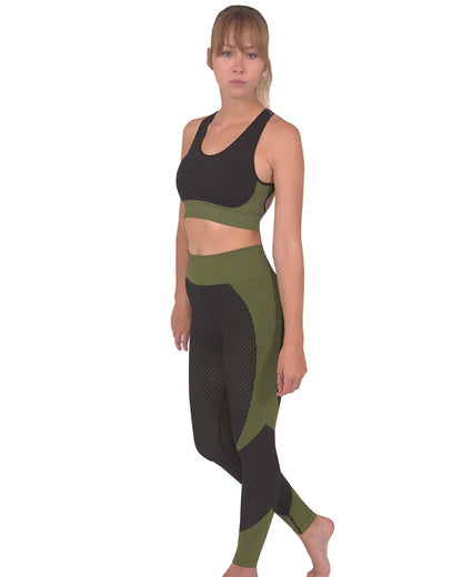Image of Trois Seamless Sports Bra - Black with Green from Edmene LLC