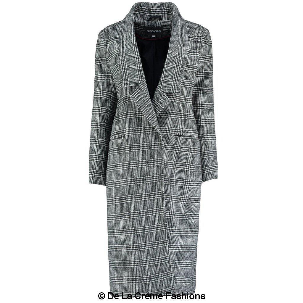 Image of De La Creme Womens Prince Of Wales Check Wool Wrap Long Coat 981556904 from Edmene LLC