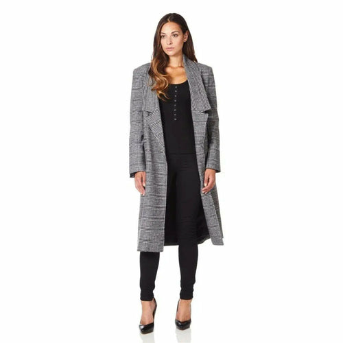 Image of De La Creme Womens Prince Of Wales Check Wool Wrap Long Coat 981556904 from Edmene LLC