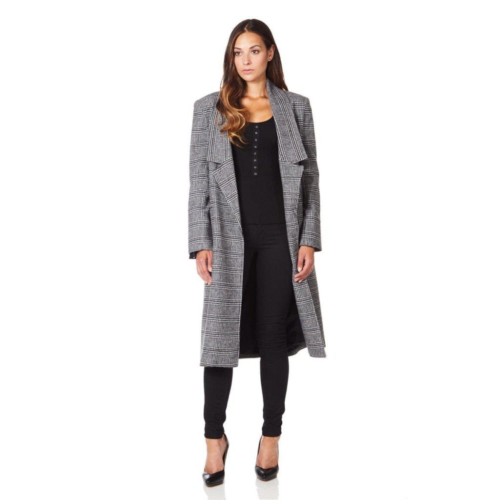 Image of De La Creme - Womens Prince Of Wales Check Wrap Long Coat from Edmene LLC