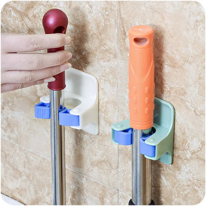 Wall-Mounted Mop Holder with Strong Adhesive (Bathroom)
