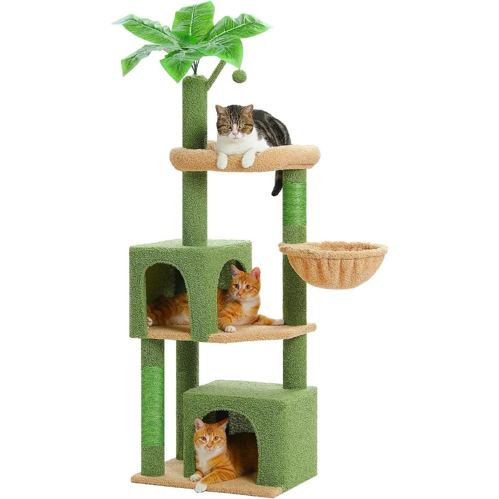 Image of 53 Inch Green Cat Tree With 2 Condos For Indoor Cats Cat Tower With Scratching Posts For Small Cats Cactus Cat Tree Tower from Edmene LLC
