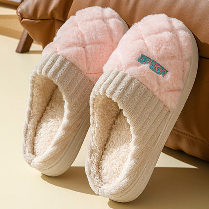 Image of Solid Rhombic Letter Home Slippers Winter Warm Non Slip Floor Bedroom Plush Slipper For Couple House Shoes Women Men 1221877110 from Edmene LLC