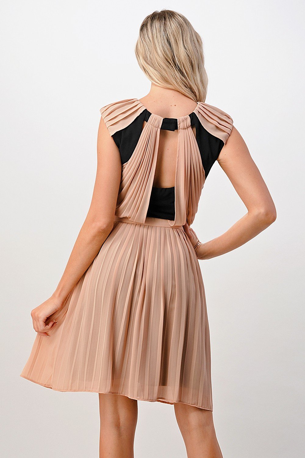 Image of Pleated Cutout Midi Dress With Contrast Panels 319125227 from Edmene LLC