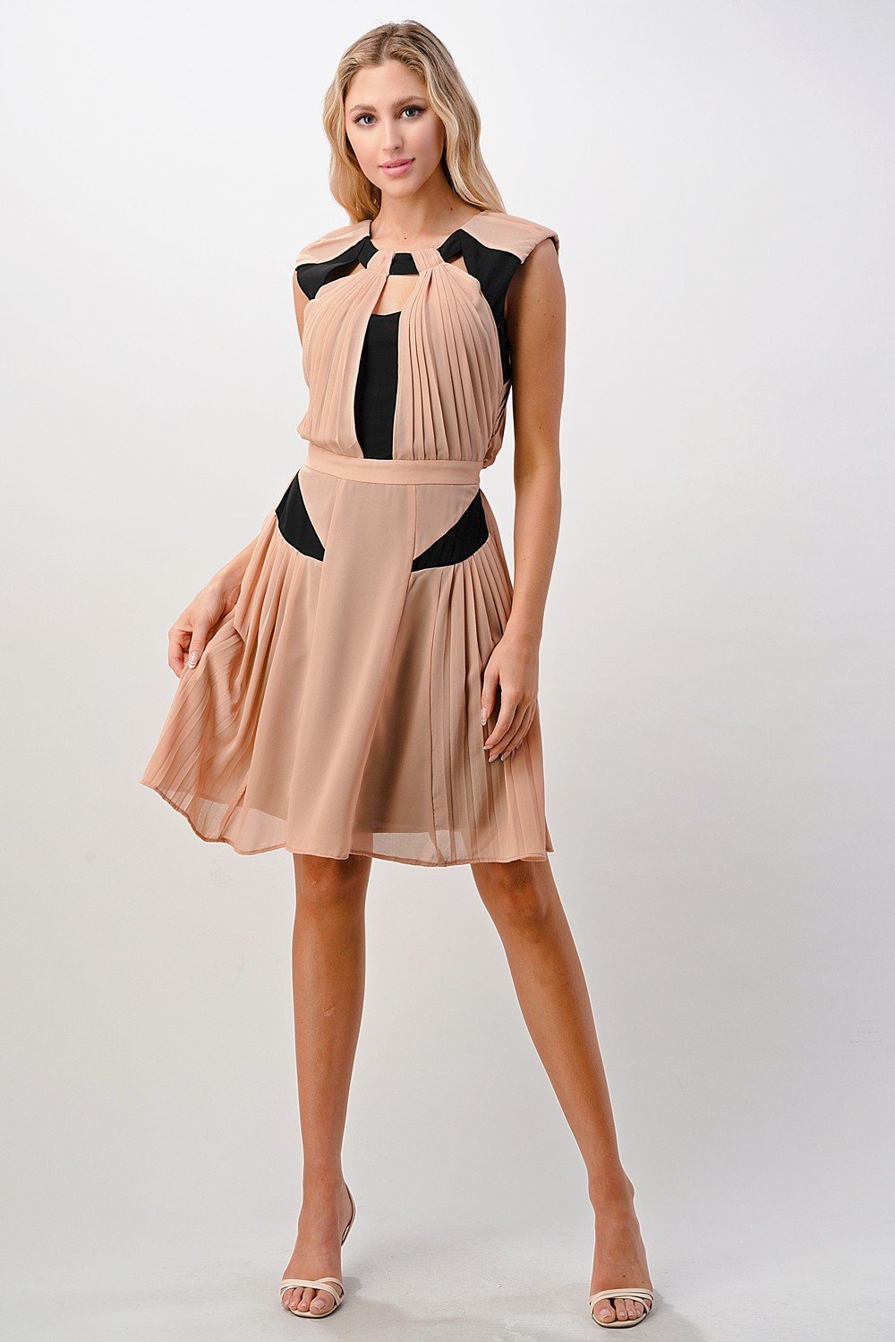 Image of Pleated Cutout Midi Dress With Contrast Panels 319125227 from Edmene LLC